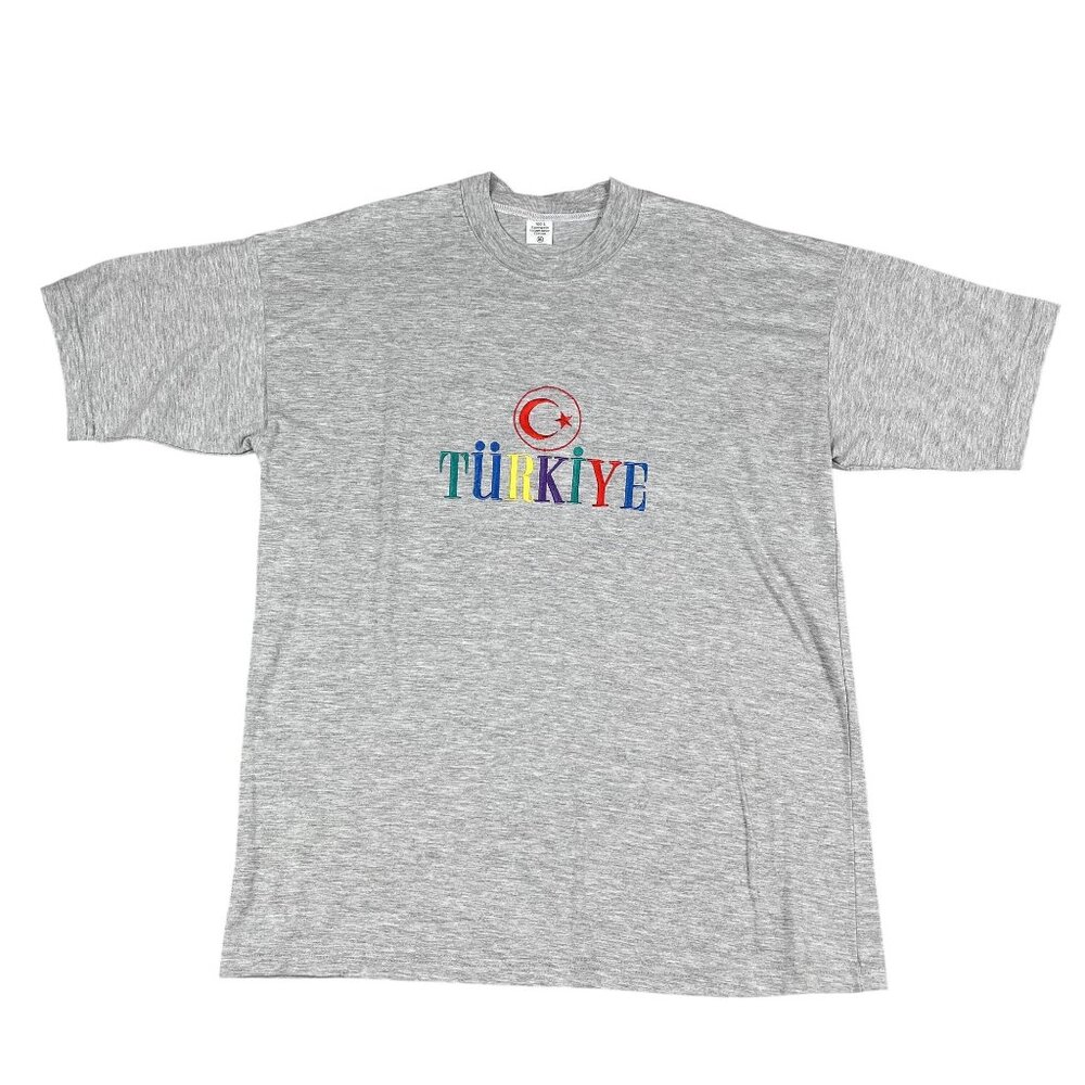 VTG Turkiye / Turkey Embroidered Grey T-Shirt Sz XL